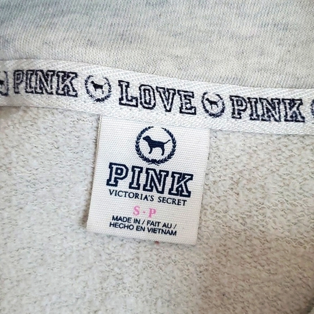 Y2K 2011 Victoria's Secret PINK Logo Quarter Zip Collared Gray Sweatshirt Sz  Sm - Picture 14 of 15
